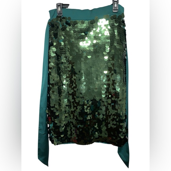 J.Crew Bristol Skirt Paillette Pencil Sequin Satin Bow Emerald Skirt Size 10 NWT - Picture 3 of 11